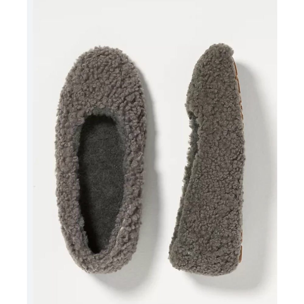 NEW EMU AUSTRALIA x ANTHROPOLOGIE GRAY MIRA SHEEPSKIN BALLET SLIPPERS SHOES 5